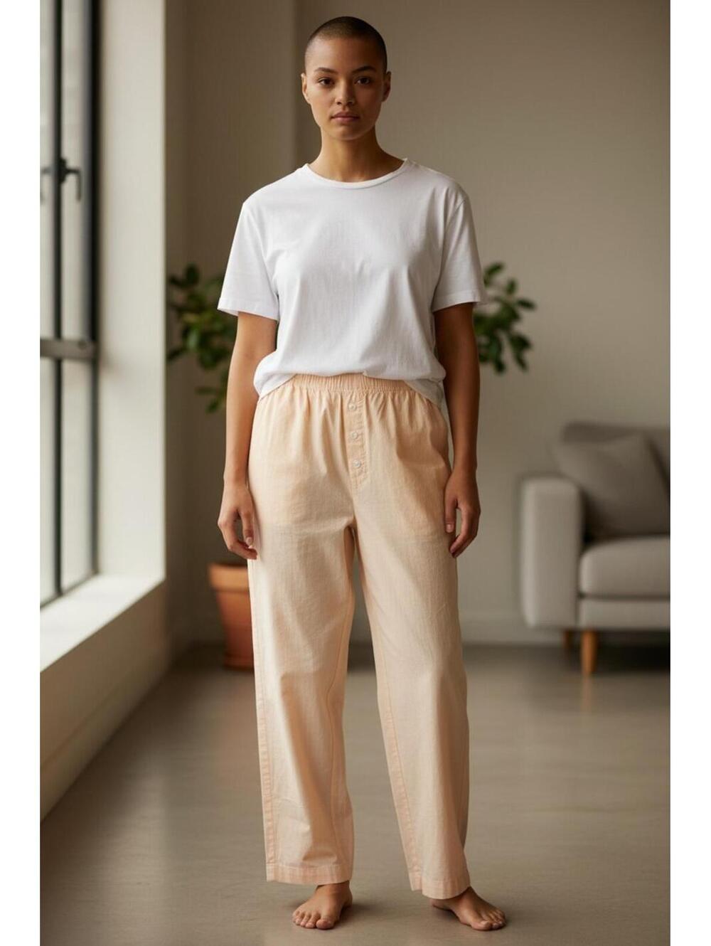 Light peach Comfortable Elastic Waist PajamasPants